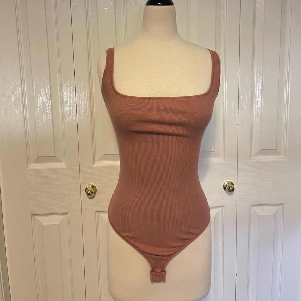 Skims Cotton Rib Bodysuit Mauve